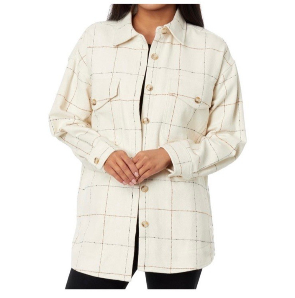 Madewell Flannel Windowpane Plaid Shirt Womens Medium Oversized Cream Jacket